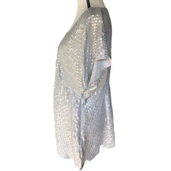 Lane Bryant Sequin Silver Short Sleeve Top 14/16 - Picture 4 of 12